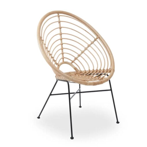 Boho Rustic Natural Rattan And Black Metal Accent Chair Armchair