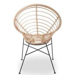 Boho Rustic Natural Rattan And Black Metal Accent Chair Armchair
