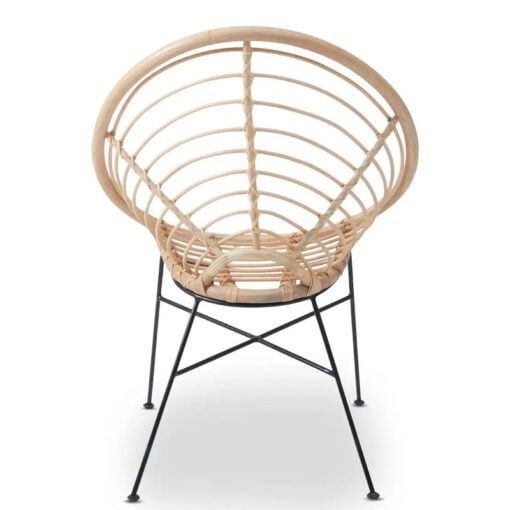 Boho Rustic Natural Rattan And Black Metal Accent Chair Armchair