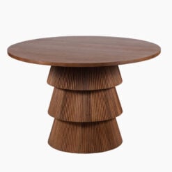 Boho Rustic Pedestal Round Solid Mango Wood 4 Seater Dining Table In Dark Walnut Finish 120cm