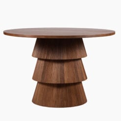 Boho Rustic Pedestal Round Solid Mango Wood 4 Seater Dining Table In Dark Walnut Finish 120cm