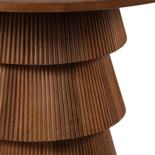 Boho Rustic Pedestal Round Solid Mango Wood 4 Seater Dining Table In Dark Walnut Finish 120cm