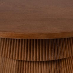 Boho Rustic Pedestal Round Solid Mango Wood 4 Seater Dining Table In Dark Walnut Finish 120cm