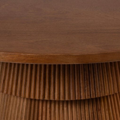 Boho Rustic Pedestal Round Solid Mango Wood 4 Seater Dining Table In Dark Walnut Finish 120cm