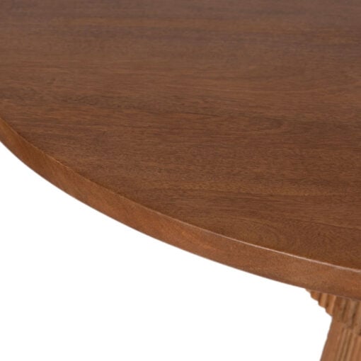 Boho Rustic Pedestal Round Solid Mango Wood 4 Seater Dining Table In Dark Walnut Finish 120cm