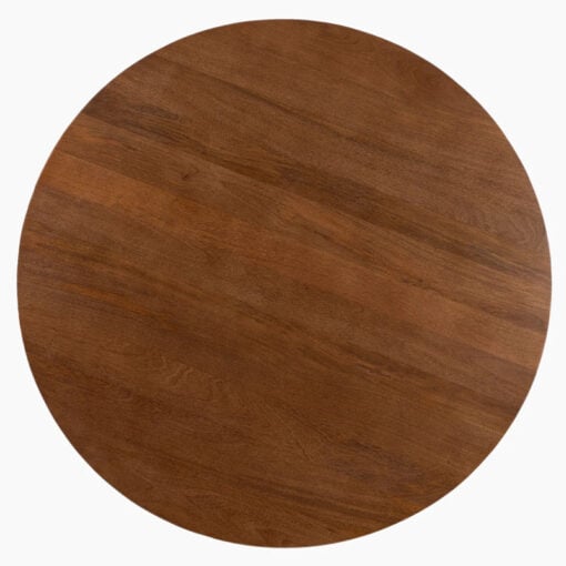 Boho Rustic Pedestal Round Solid Mango Wood 4 Seater Dining Table In Dark Walnut Finish 120cm