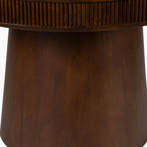 Boho Rustic Pedestal Round Solid Mango Wood And White Marble 4 Seater Dining Table In Dark Walnut Finish 119cm