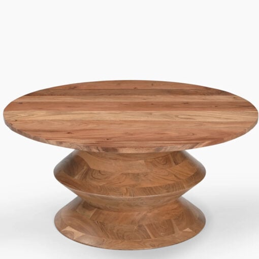 Boho Rustic Solid Acacia Wood Round Totem Pedestal Coffee Table