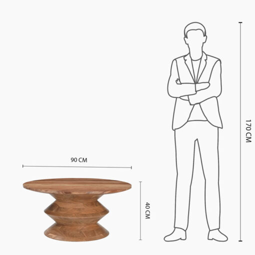 Boho Rustic Solid Acacia Wood Round Totem Pedestal Coffee Table