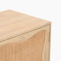 Boho Rustic Solid Light Mango Wood And Rattan Cane 2 Door Cabinet Sideboard