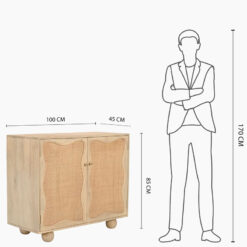 Boho Rustic Solid Light Mango Wood And Rattan Cane 2 Door Cabinet Sideboard