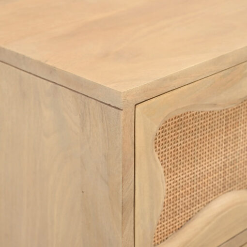 Boho Rustic Solid Light Mango Wood And Rattan Cane 2 Drawer Bedside Cabinet Side Table
