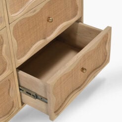 Boho Rustic Solid Light Mango Wood And Rattan Cane 6 Drawer Chest Of Drawers