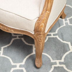 Boho Rustic Solid Light Wood And Cream White Fabric Dome Armchair Accent Chair