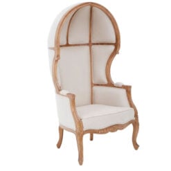Boho Rustic Solid Light Wood And Cream White Fabric Dome Armchair Accent Chair