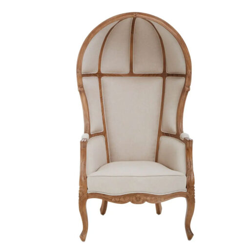Boho Rustic Solid Light Wood And Cream White Fabric Dome Armchair Accent Chair