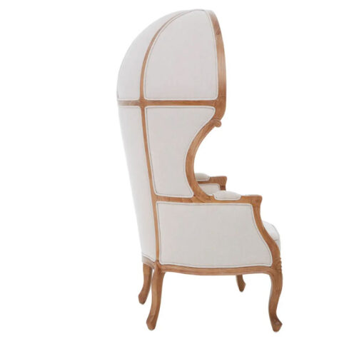 Boho Rustic Solid Light Wood And Cream White Fabric Dome Armchair Accent Chair
