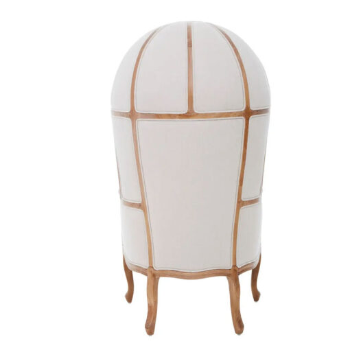 Boho Rustic Solid Light Wood And Cream White Fabric Dome Armchair Accent Chair