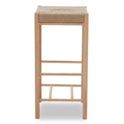 Boho Rustic Solid Light Wood Bar Stool With Woven Hemp Rope Seat 72cm