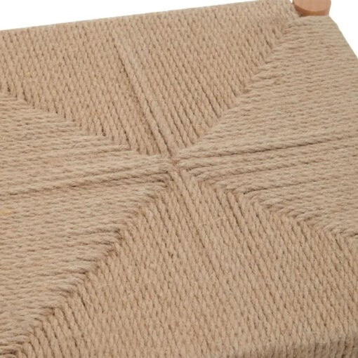 Boho Rustic Solid Light Wood Bar Stool With Woven Hemp Rope Seat 72cm