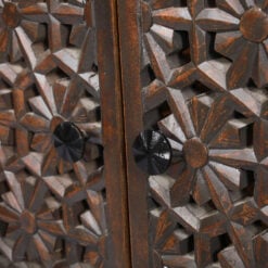 Boho Rustic Solid Mango Wood Carved Floral Pattern 2 Door Cabinet Sideboard