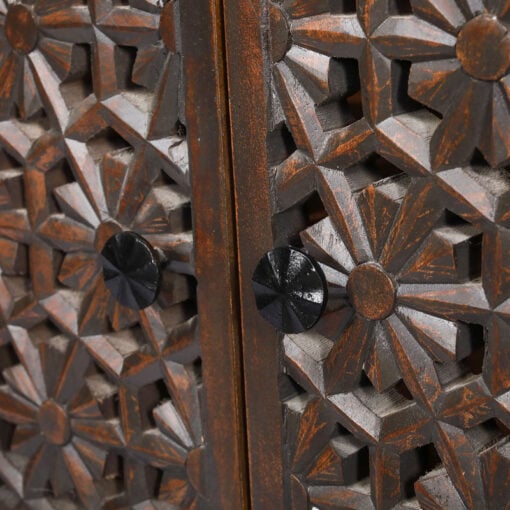 Boho Rustic Solid Mango Wood Carved Floral Pattern 2 Door Cabinet Sideboard