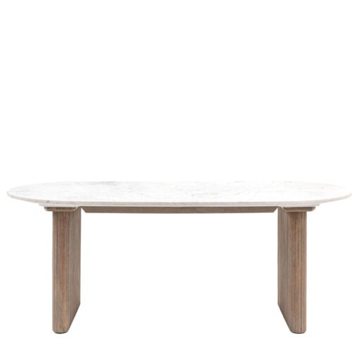 Boho Rustic Solid Ribbed Grey Mango Wood 8 Seater Dining Table With White Carrera Marble Top 200cm