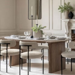 Boho Rustic Solid Ribbed Grey Mango Wood 8 Seater Dining Table With White Carrera Marble Top 200cm