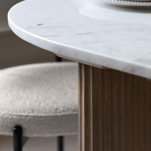 Boho Rustic Solid Ribbed Grey Mango Wood 8 Seater Dining Table With White Carrera Marble Top 200cm