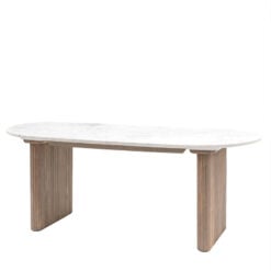 Boho Rustic Solid Ribbed Grey Mango Wood 8 Seater Dining Table With White Carrera Marble Top 200cm