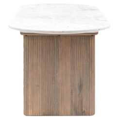 Boho Rustic Solid Ribbed Grey Mango Wood 8 Seater Dining Table With White Carrera Marble Top 200cm