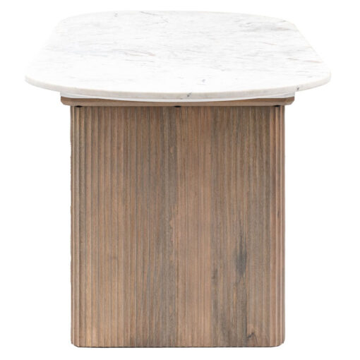 Boho Rustic Solid Ribbed Grey Mango Wood 8 Seater Dining Table With White Carrera Marble Top 200cm