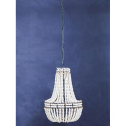 Boho Rustic White Wooden Beads And Grey Metal Tear Drop Chandelier Ceiling Pendant 46cm