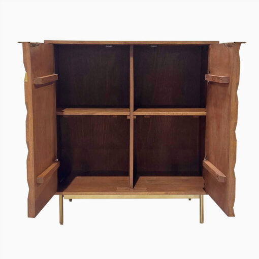 Boho Solid Mango Wood In Walnut Finish And Gold Brass Metal 2 Door Cabinet Sideboard
