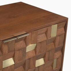 Boho Solid Mango Wood In Walnut Finish And Gold Brass Metal 2 Door Cabinet Sideboard