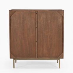 Boho Solid Mango Wood In Walnut Finish And Gold Brass Metal 2 Door Cabinet Sideboard