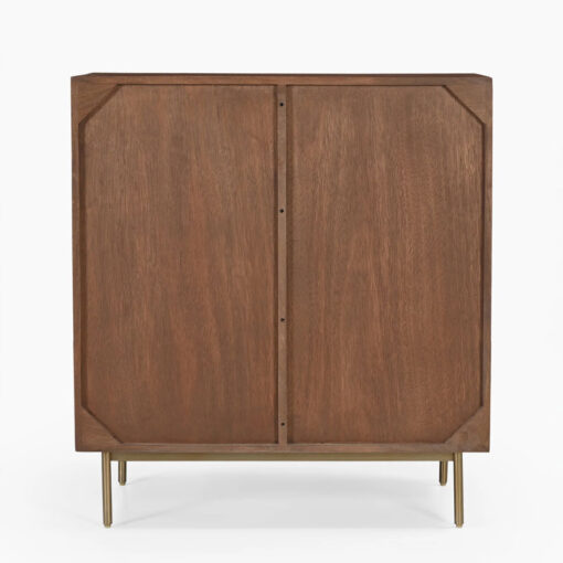 Boho Solid Mango Wood In Walnut Finish And Gold Brass Metal 2 Door Cabinet Sideboard