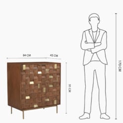 Boho Solid Mango Wood In Walnut Finish And Gold Brass Metal 2 Door Cabinet Sideboard