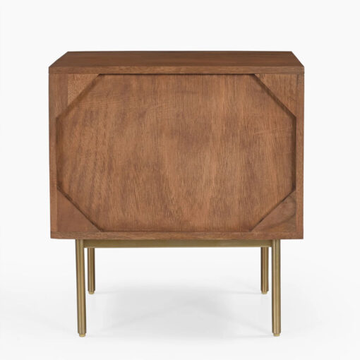 Boho Solid Mango Wood In Walnut Finish And Gold Brass Metal 2 Drawer Bedside Cabinet Side Table