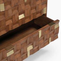 Boho Solid Mango Wood In Walnut Finish And Gold Brass Metal 3 Drawer Chest Of Drawers
