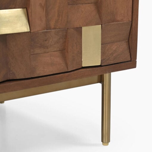 Boho Solid Mango Wood In Walnut Finish And Gold Brass Metal 3 Drawer Chest Of Drawers