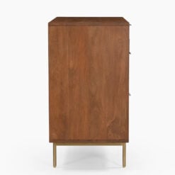 Boho Solid Mango Wood In Walnut Finish And Gold Brass Metal 3 Drawer Chest Of Drawers
