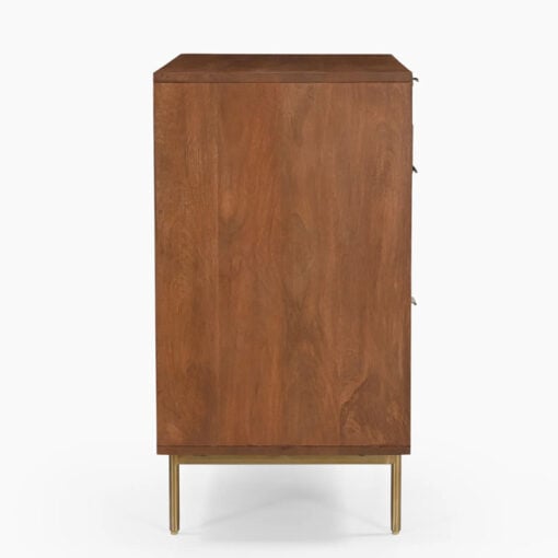 Boho Solid Mango Wood In Walnut Finish And Gold Brass Metal 3 Drawer Chest Of Drawers