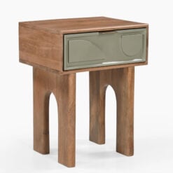 Boho Solid Mango Wood In walnut Finish 1 Sage Green Geometric Drawer Bedside Cabinet Side Table