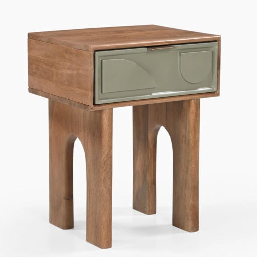 Boho Solid Mango Wood In walnut Finish 1 Sage Green Geometric Drawer Bedside Cabinet Side Table