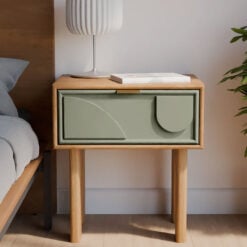 Boho Solid Mango Wood In walnut Finish 1 Sage Green Geometric Drawer Bedside Cabinet Side Table