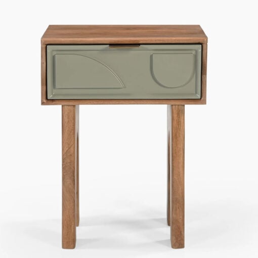 Boho Solid Mango Wood In walnut Finish 1 Sage Green Geometric Drawer Bedside Cabinet Side Table