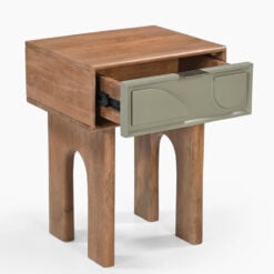 Boho Solid Mango Wood In walnut Finish 1 Sage Green Geometric Drawer Bedside Cabinet Side Table