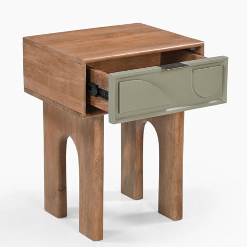 Boho Solid Mango Wood In walnut Finish 1 Sage Green Geometric Drawer Bedside Cabinet Side Table
