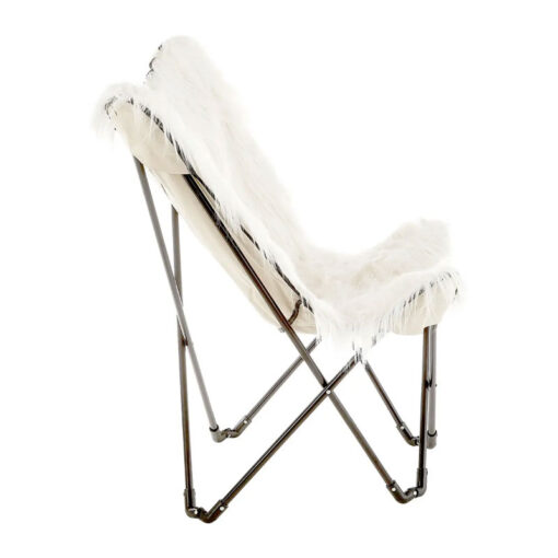 Boho White Faux Sheepskin Fur Butterfly Foldable Chair With Black Metal Legs